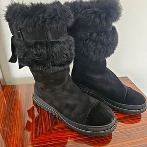 Stuart Weitzman SUADE Leather Shearling Boots Black 39